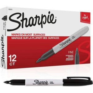 Sharpie Permanent Markers, Fine Point, Black, 12 Count