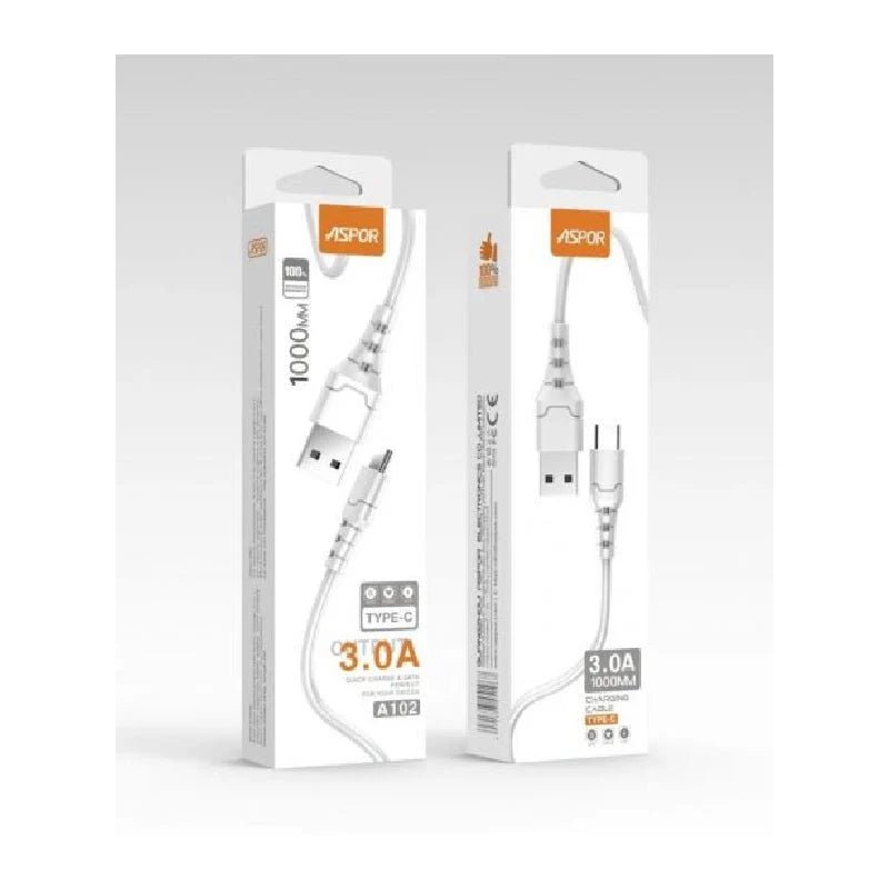 Aspor A102 USB-C Fast Charging Data Cable - 3A / 1 Meter / White - Image 4