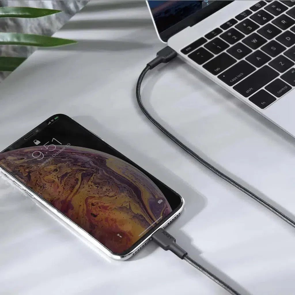 Aukey Nylon Braided 2M Usb-C To Lightning Cable - Black - Image 3